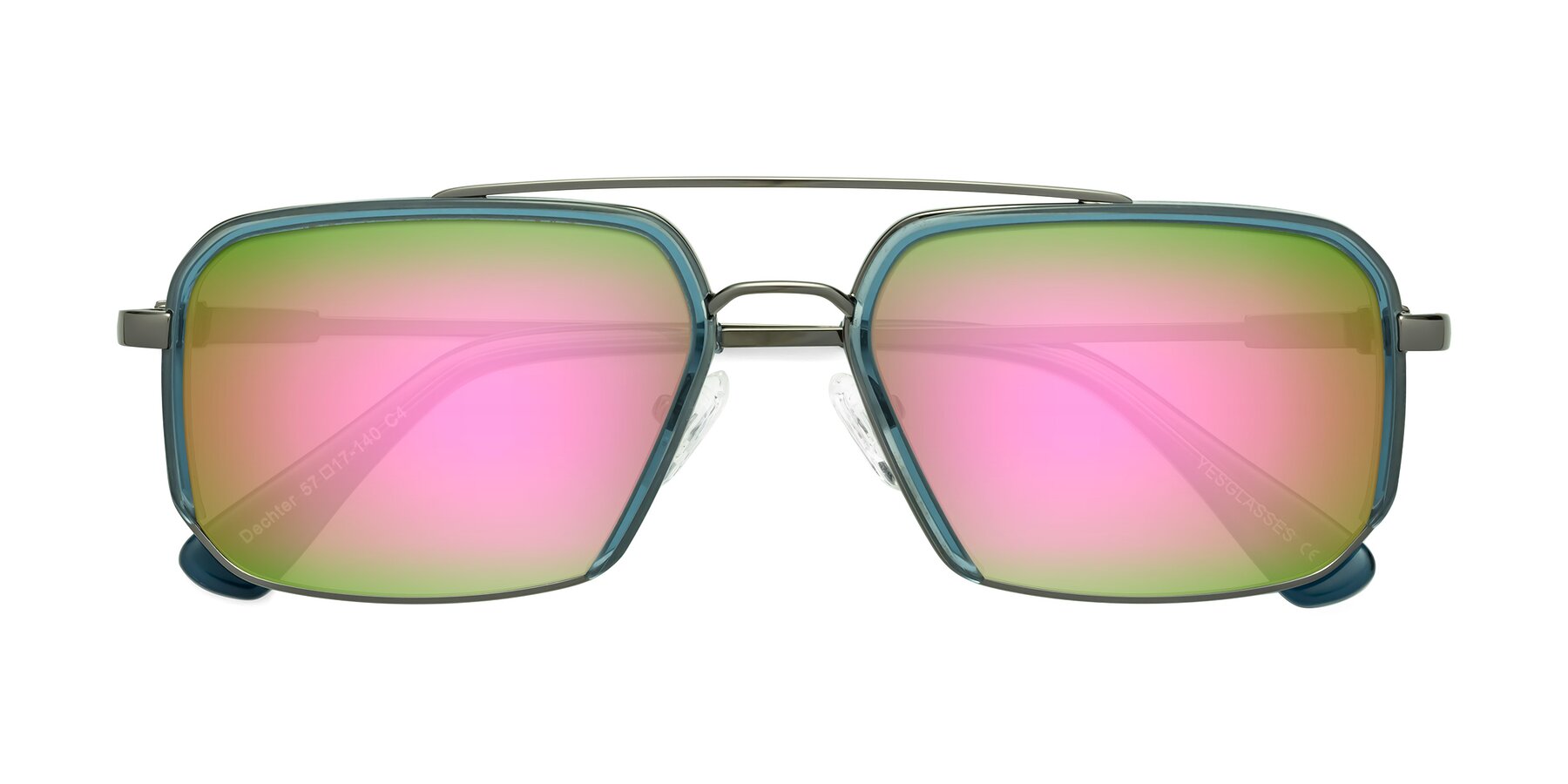 Folded Front of Dechter in Teal-Gunmetal with Pink Mirrored Lenses