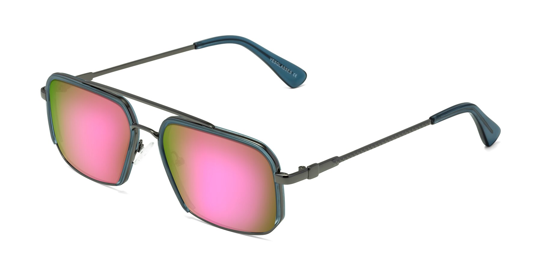 Angle of Dechter in Teal-Gunmetal with Pink Mirrored Lenses