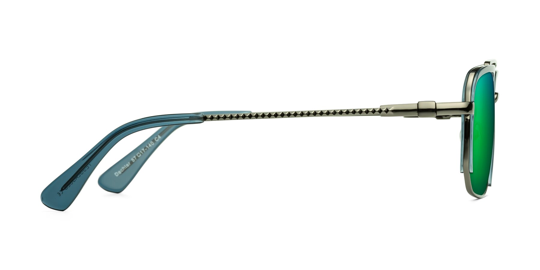 Side of Dechter in Teal-Gunmetal with Green Mirrored Lenses