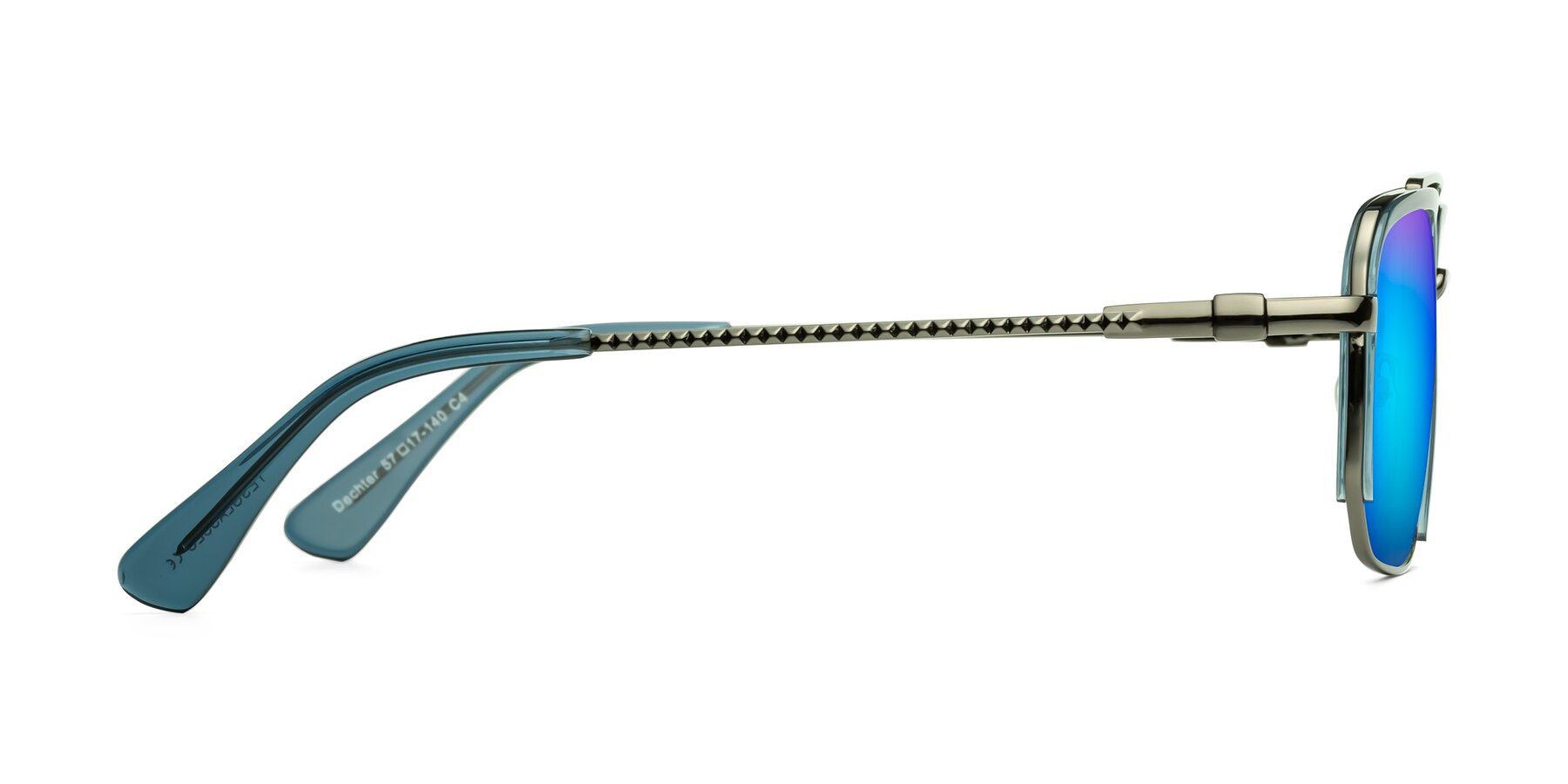 Side of Dechter in Teal-Gunmetal with Blue Mirrored Lenses
