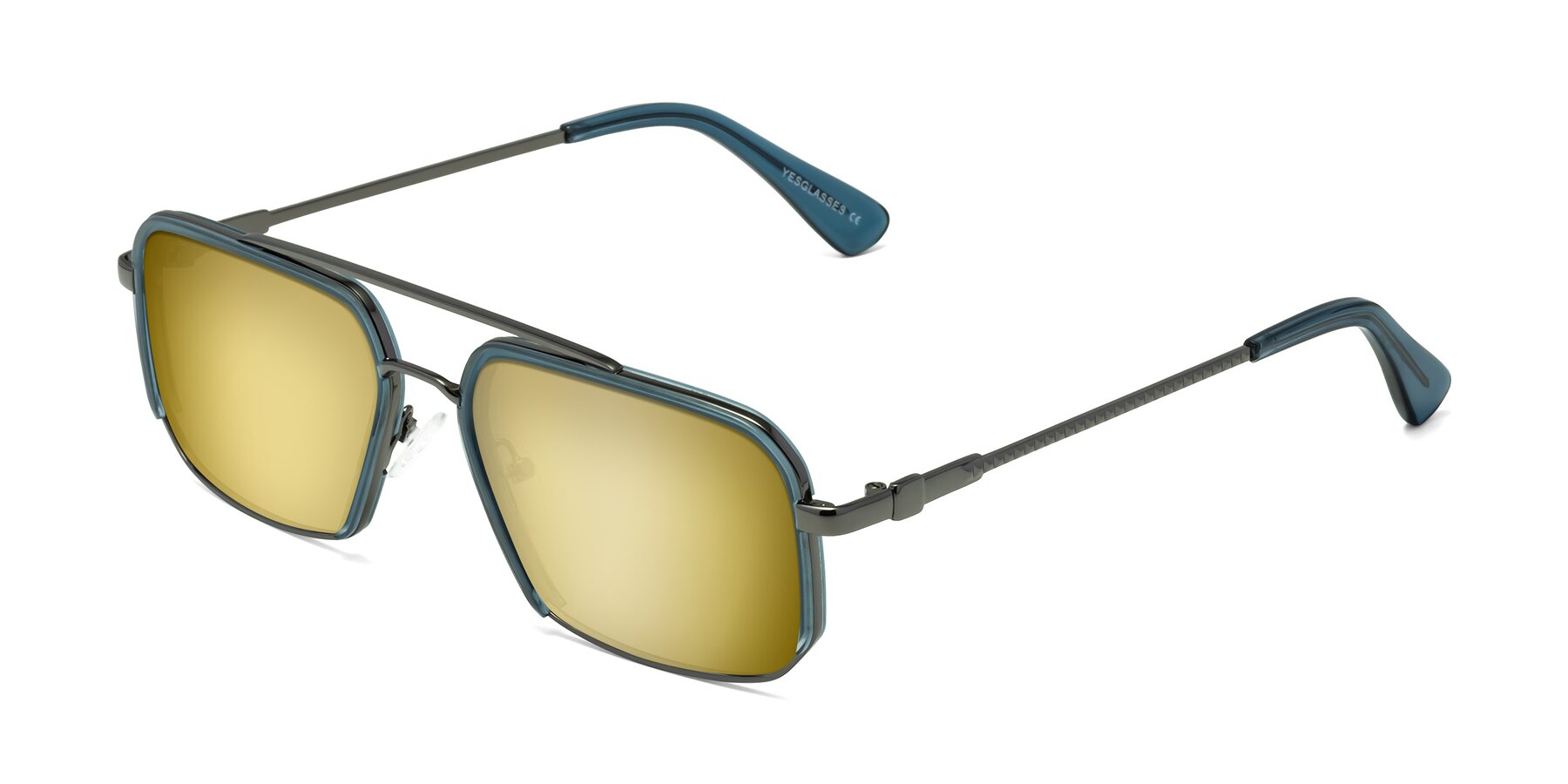 Angle of Dechter in Teal-Gunmetal with Gold Mirrored Lenses