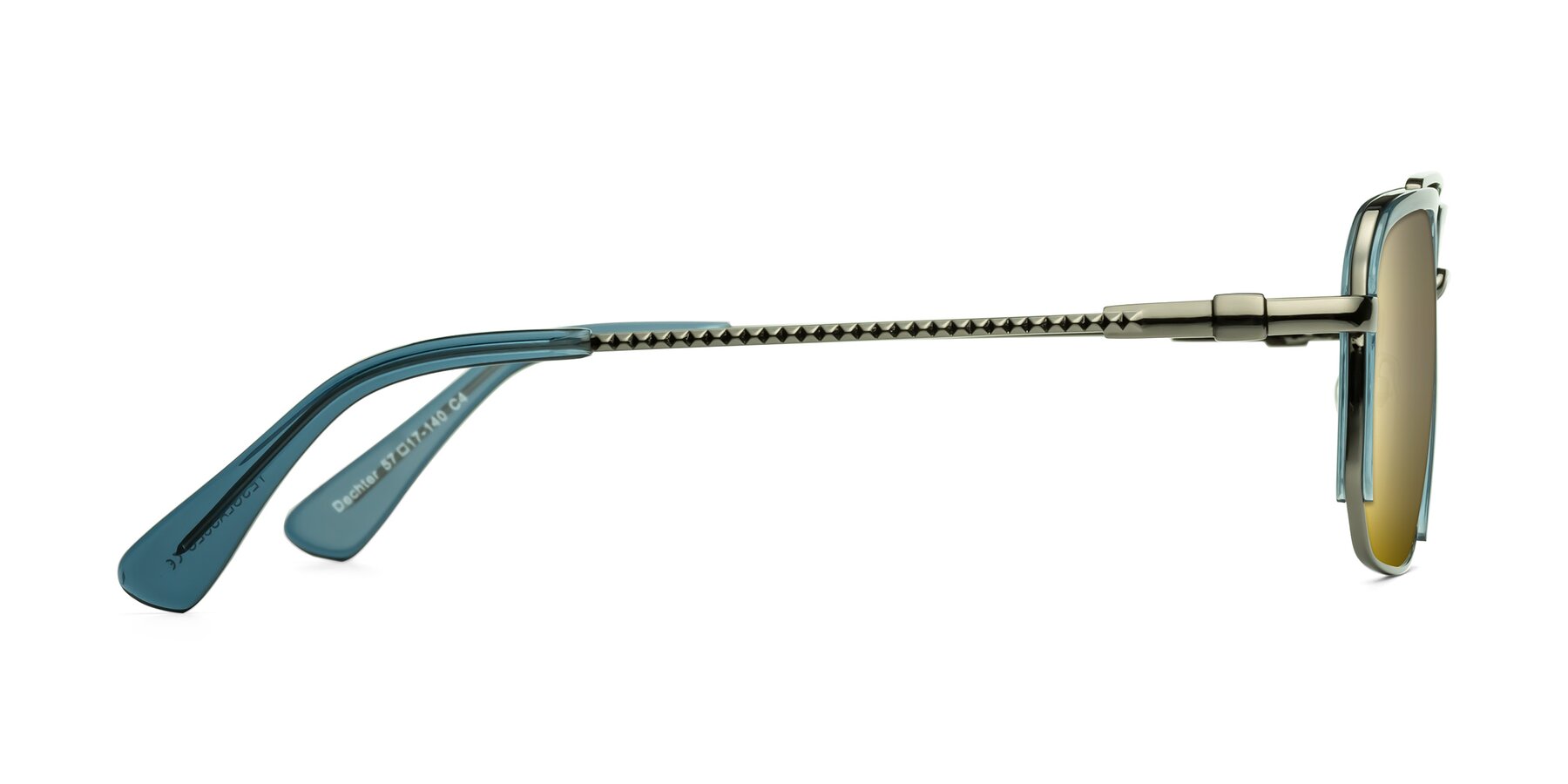 Side of Dechter in Teal-Gunmetal with Gold Mirrored Lenses