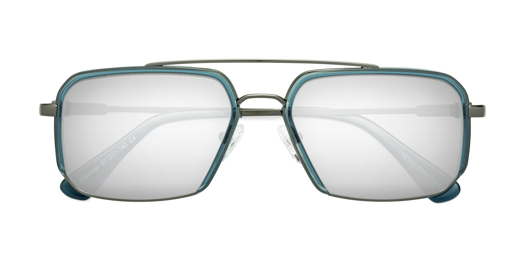 Folded Front of Dechter in Teal-Gunmetal with Silver Mirrored Lenses