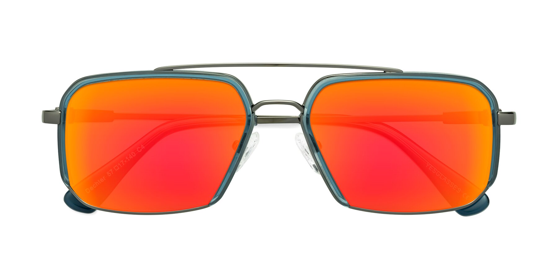 Folded Front of Dechter in Teal-Gunmetal with Red Gold Mirrored Lenses