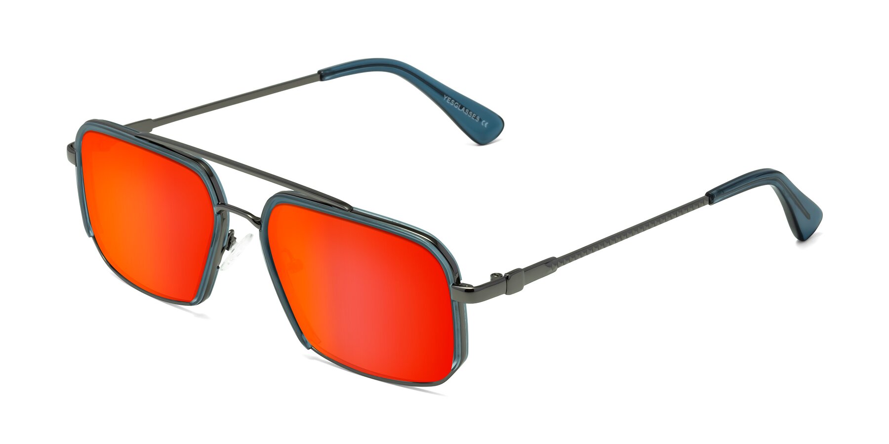 Angle of Dechter in Teal-Gunmetal with Red Gold Mirrored Lenses