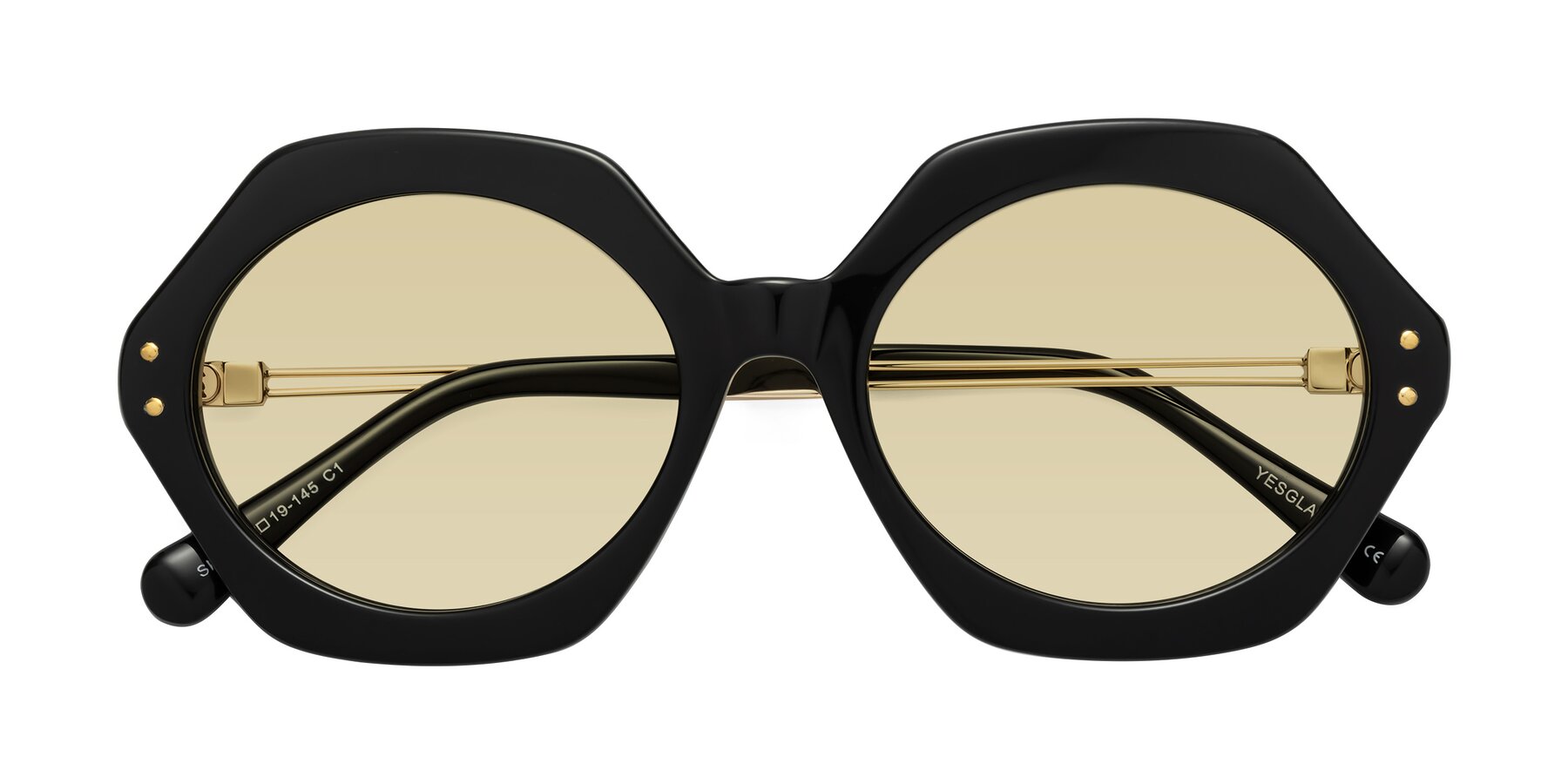 Folded Front of Skye in Black with Light Champagne Tinted Lenses