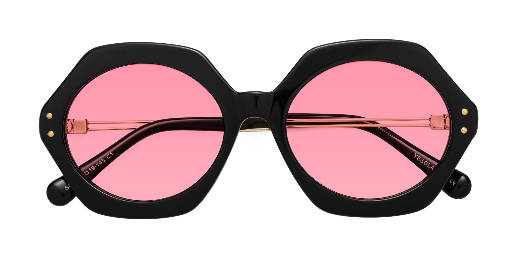 Folded Front of Skye in Black with Pink Tinted Lenses