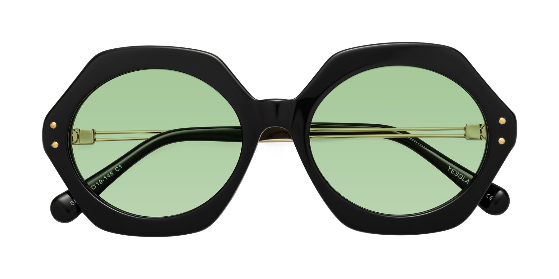 Folded Front of Skye in Black with Medium Green Tinted Lenses