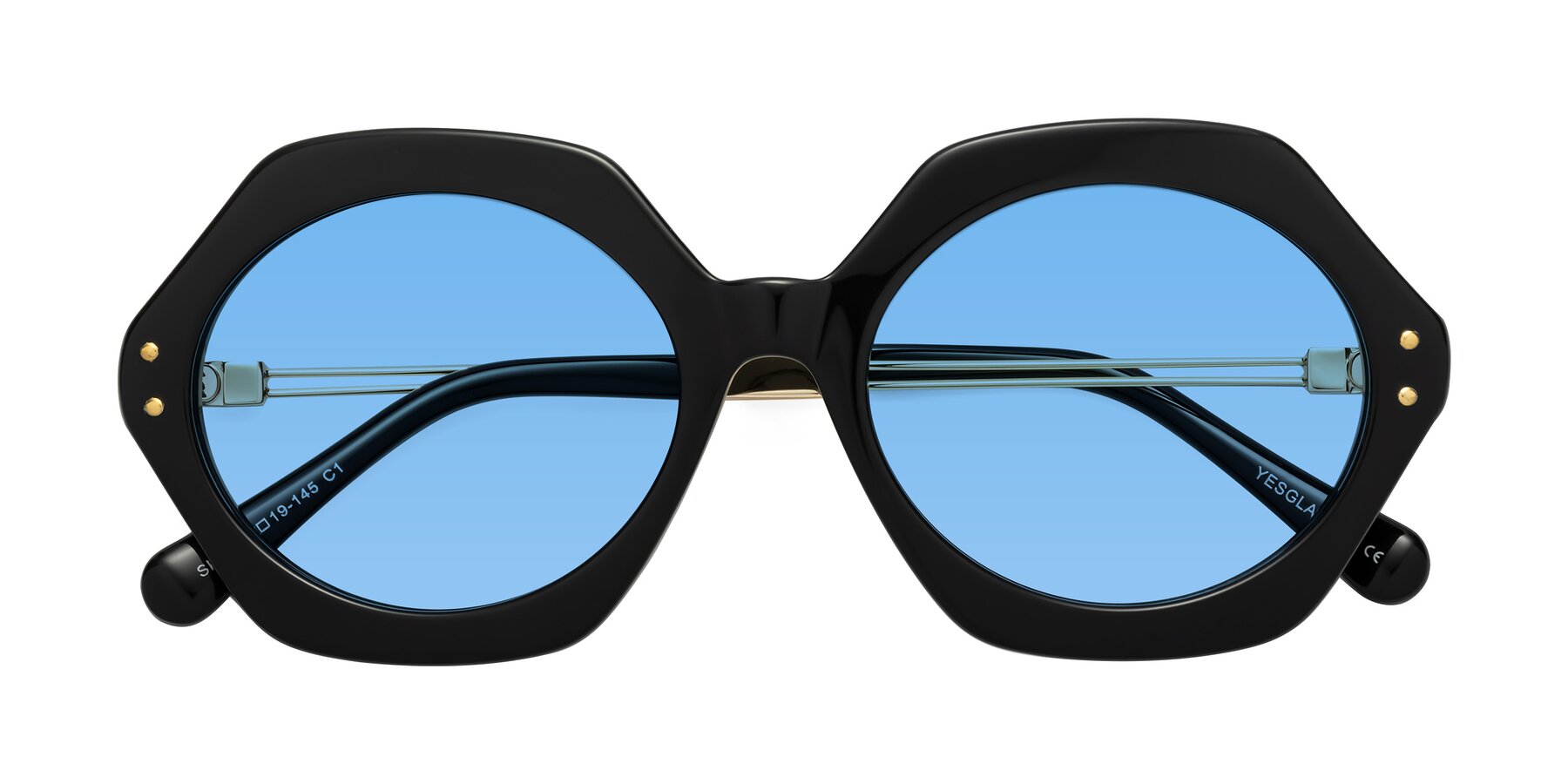 Folded Front of Skye in Black with Medium Blue Tinted Lenses