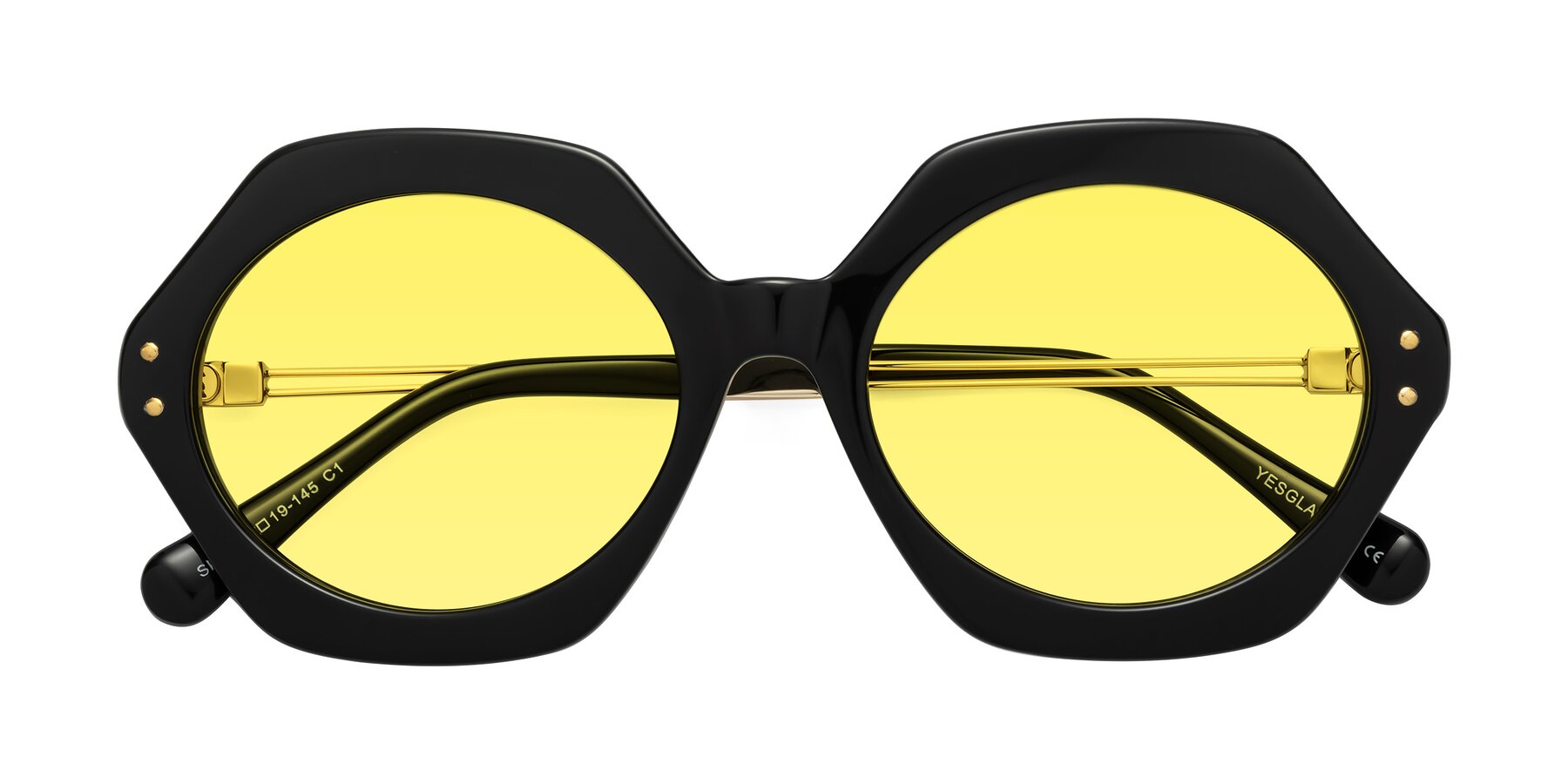 Folded Front of Skye in Black with Medium Yellow Tinted Lenses