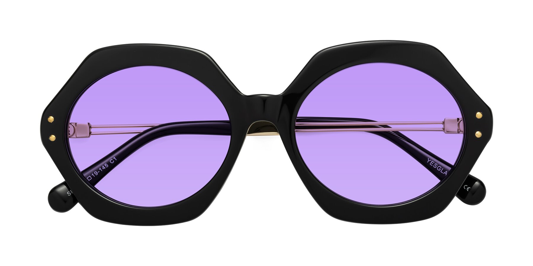 Folded Front of Skye in Black with Medium Purple Tinted Lenses