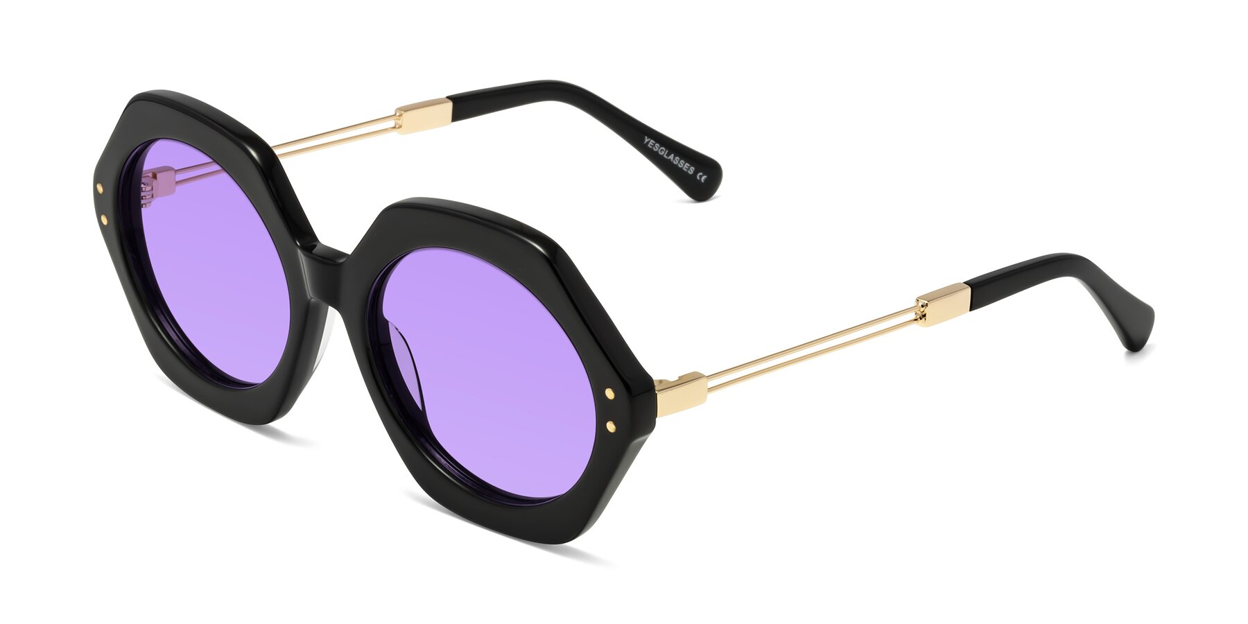 Angle of Skye in Black with Medium Purple Tinted Lenses