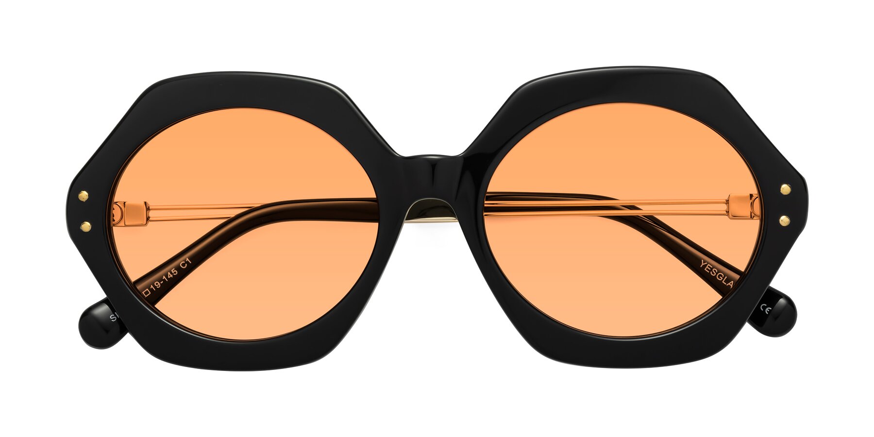 Folded Front of Skye in Black with Medium Orange Tinted Lenses