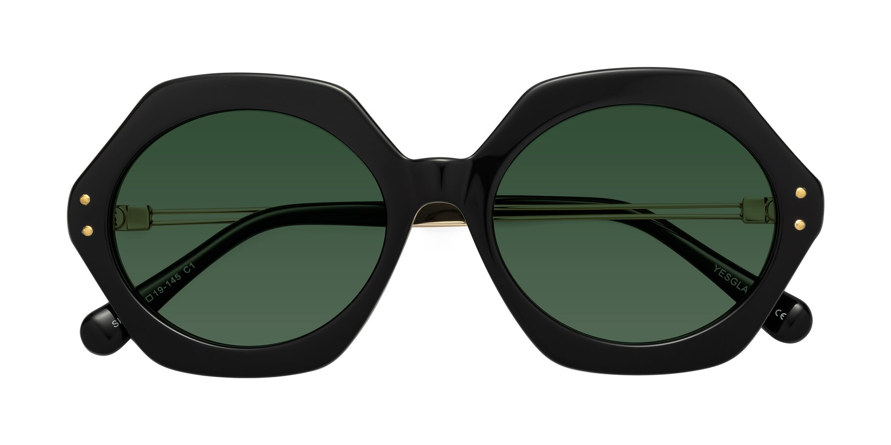 Folded Front of Skye in Black with Green Tinted Lenses