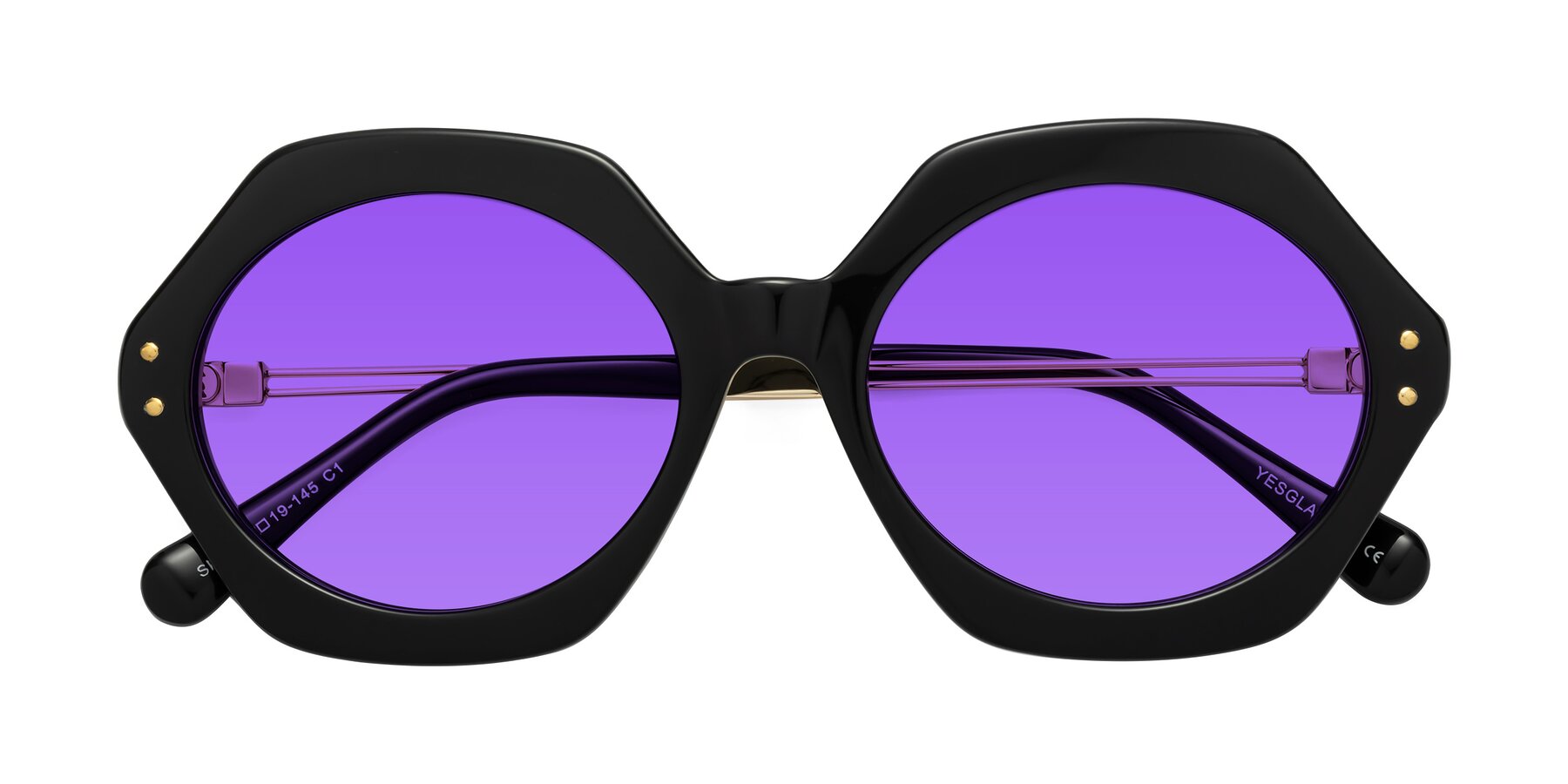 Folded Front of Skye in Black with Purple Tinted Lenses