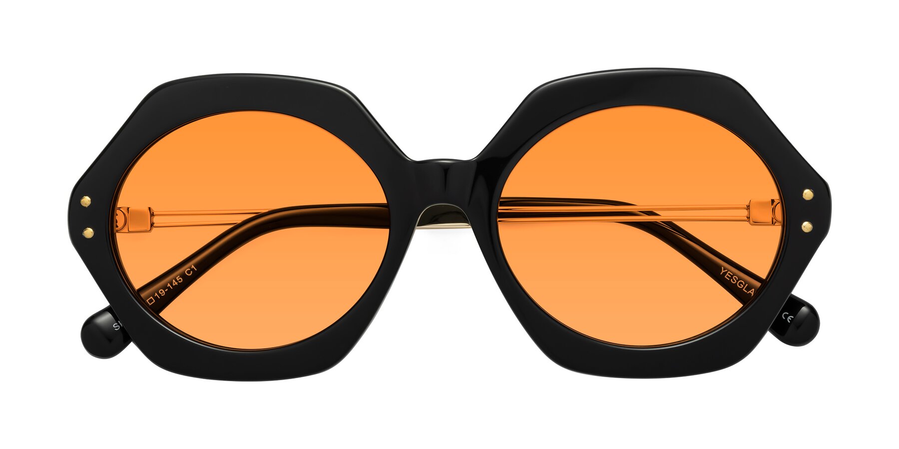 Folded Front of Skye in Black with Orange Tinted Lenses