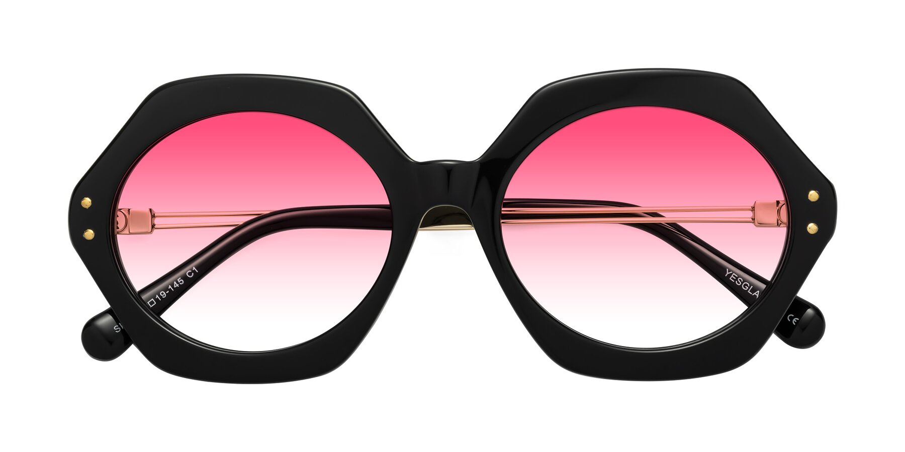 Folded Front of Skye in Black with Pink Gradient Lenses