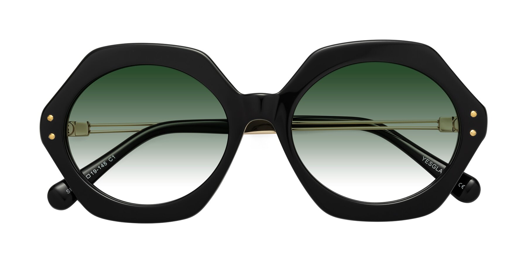 Folded Front of Skye in Black with Green Gradient Lenses