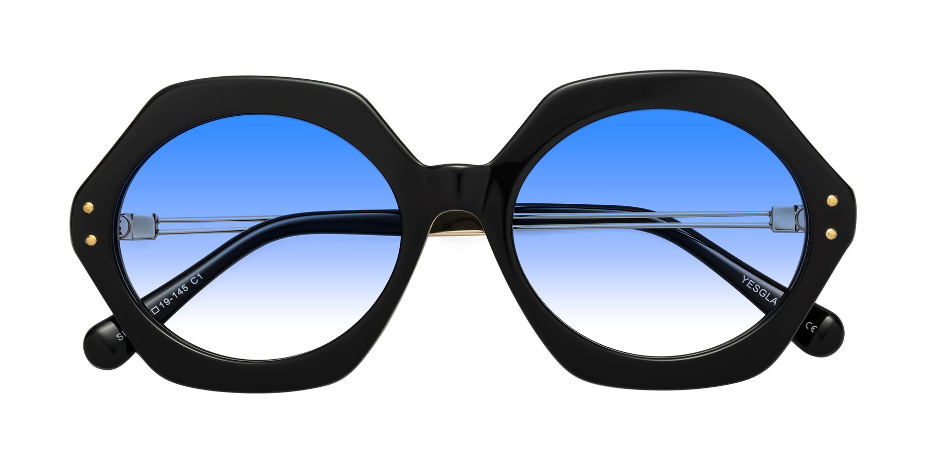 Folded Front of Skye in Black with Blue Gradient Lenses