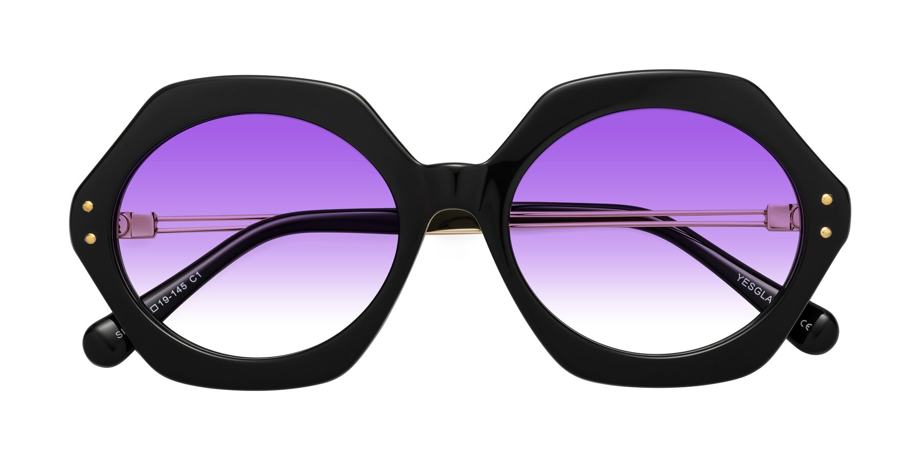 Folded Front of Skye in Black with Purple Gradient Lenses