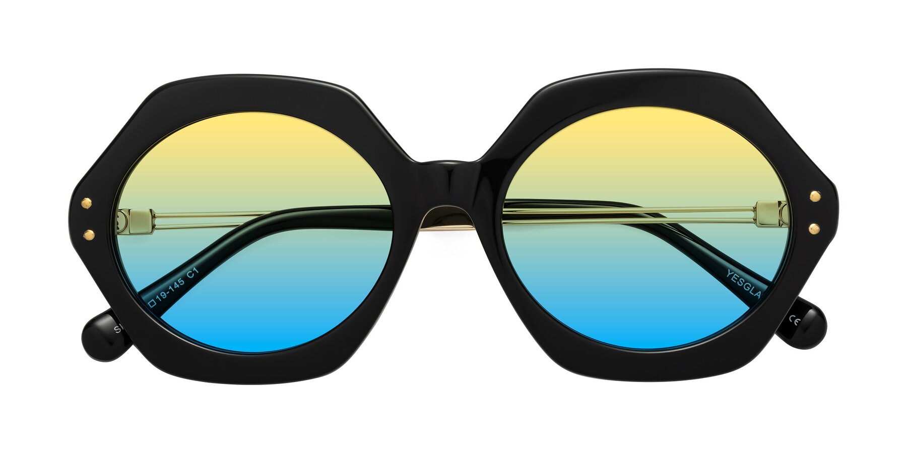 Folded Front of Skye in Black with Yellow / Blue Gradient Lenses