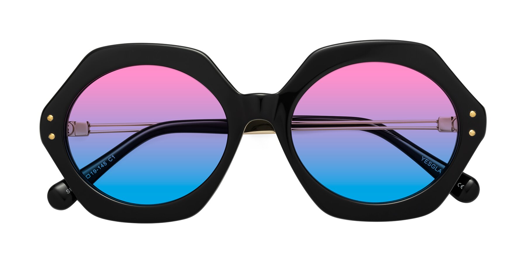 Folded Front of Skye in Black with Pink / Blue Gradient Lenses