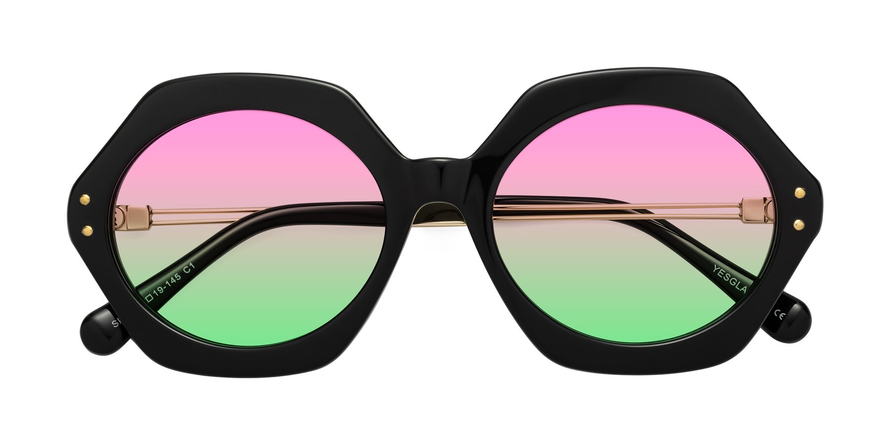 Folded Front of Skye in Black with Pink / Green Gradient Lenses