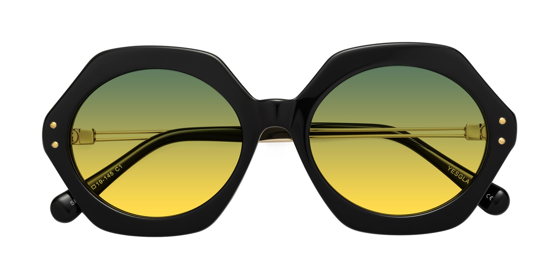 Folded Front of Skye in Black with Green / Yellow Gradient Lenses