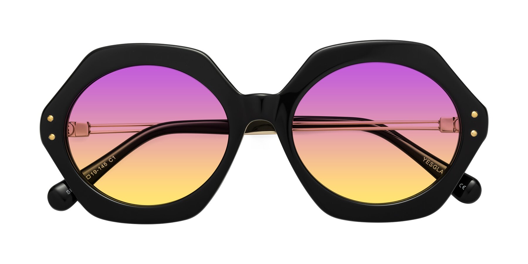 Folded Front of Skye in Black with Purple / Yellow Gradient Lenses