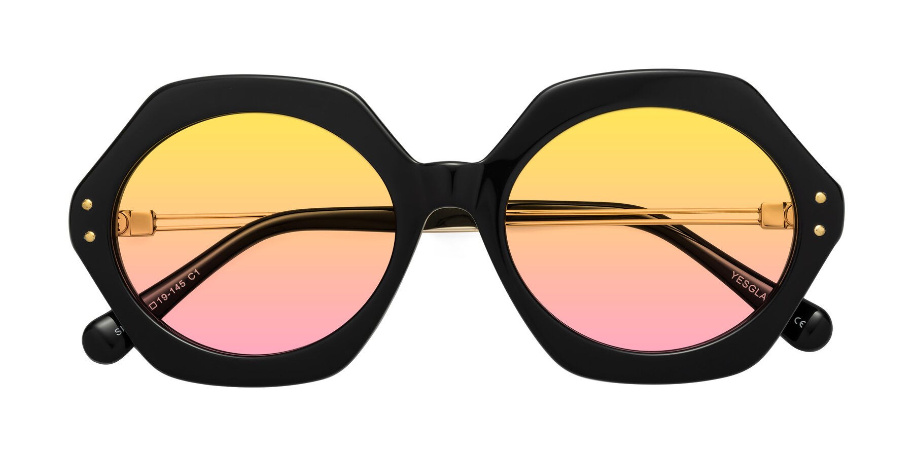 Folded Front of Skye in Black with Yellow / Pink Gradient Lenses