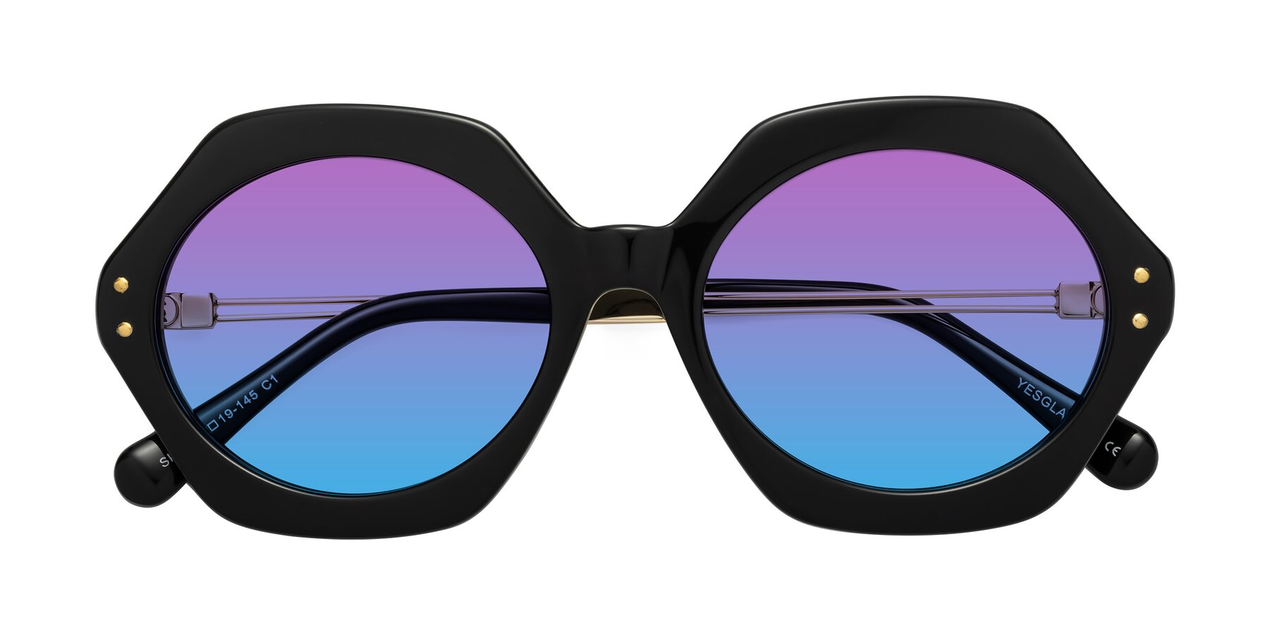 Folded Front of Skye in Black with Purple / Blue Gradient Lenses