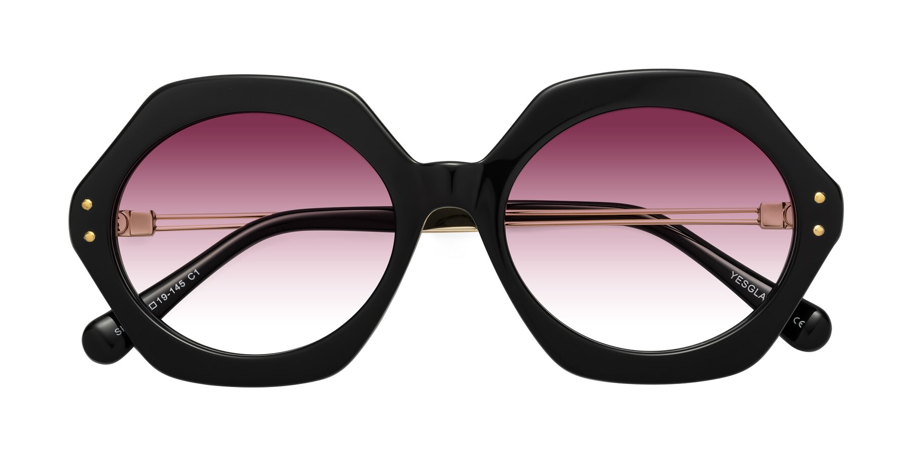 Folded Front of Skye in Black with Wine Gradient Lenses