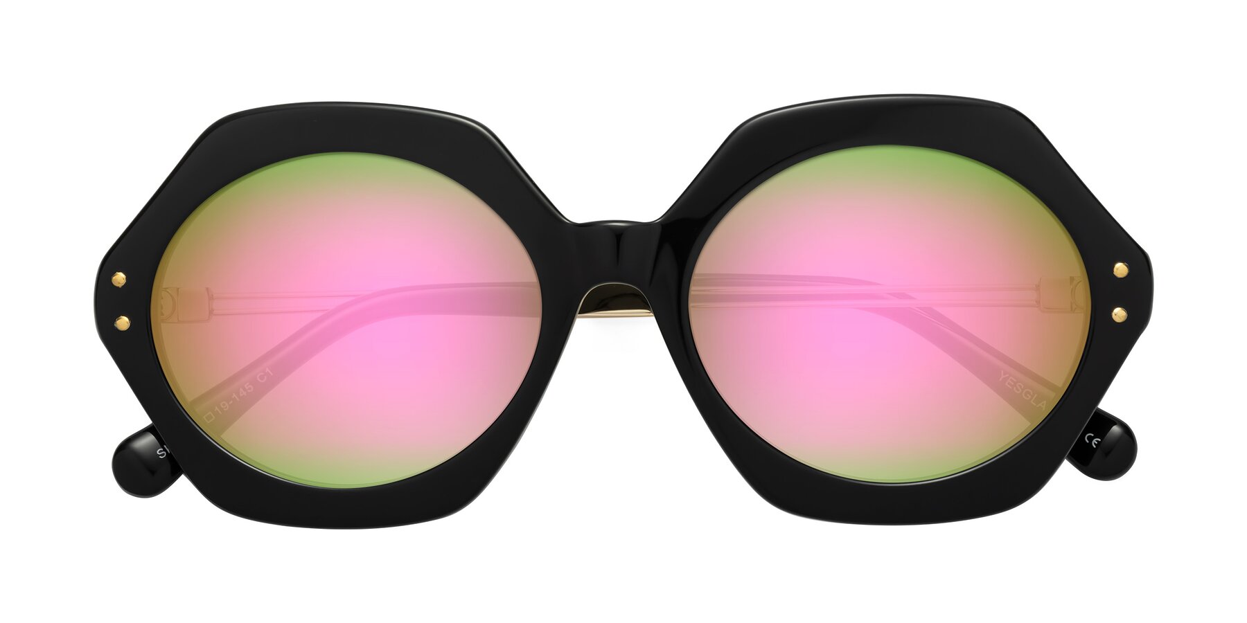 Folded Front of Skye in Black with Pink Mirrored Lenses