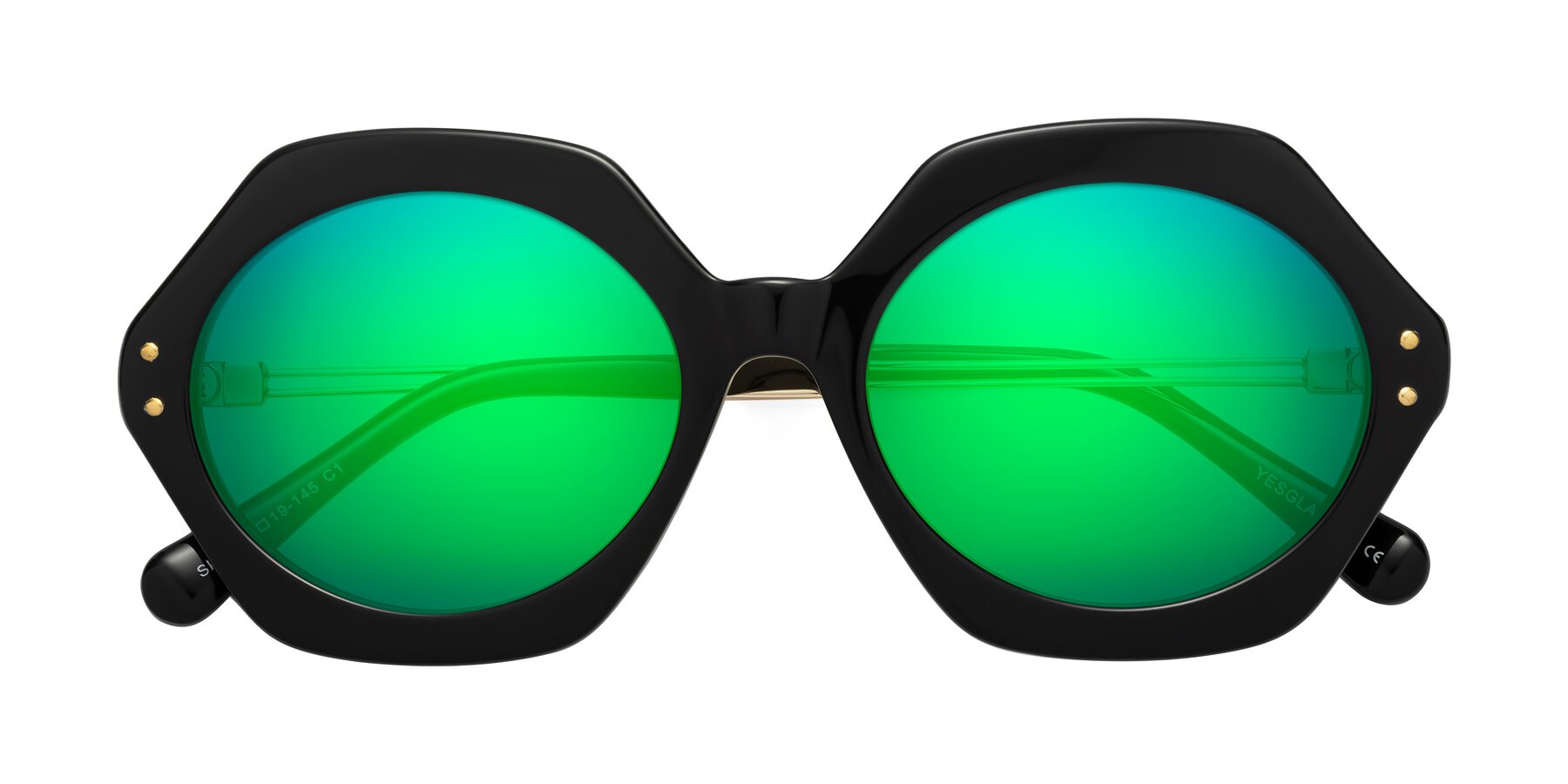 Folded Front of Skye in Black with Green Mirrored Lenses