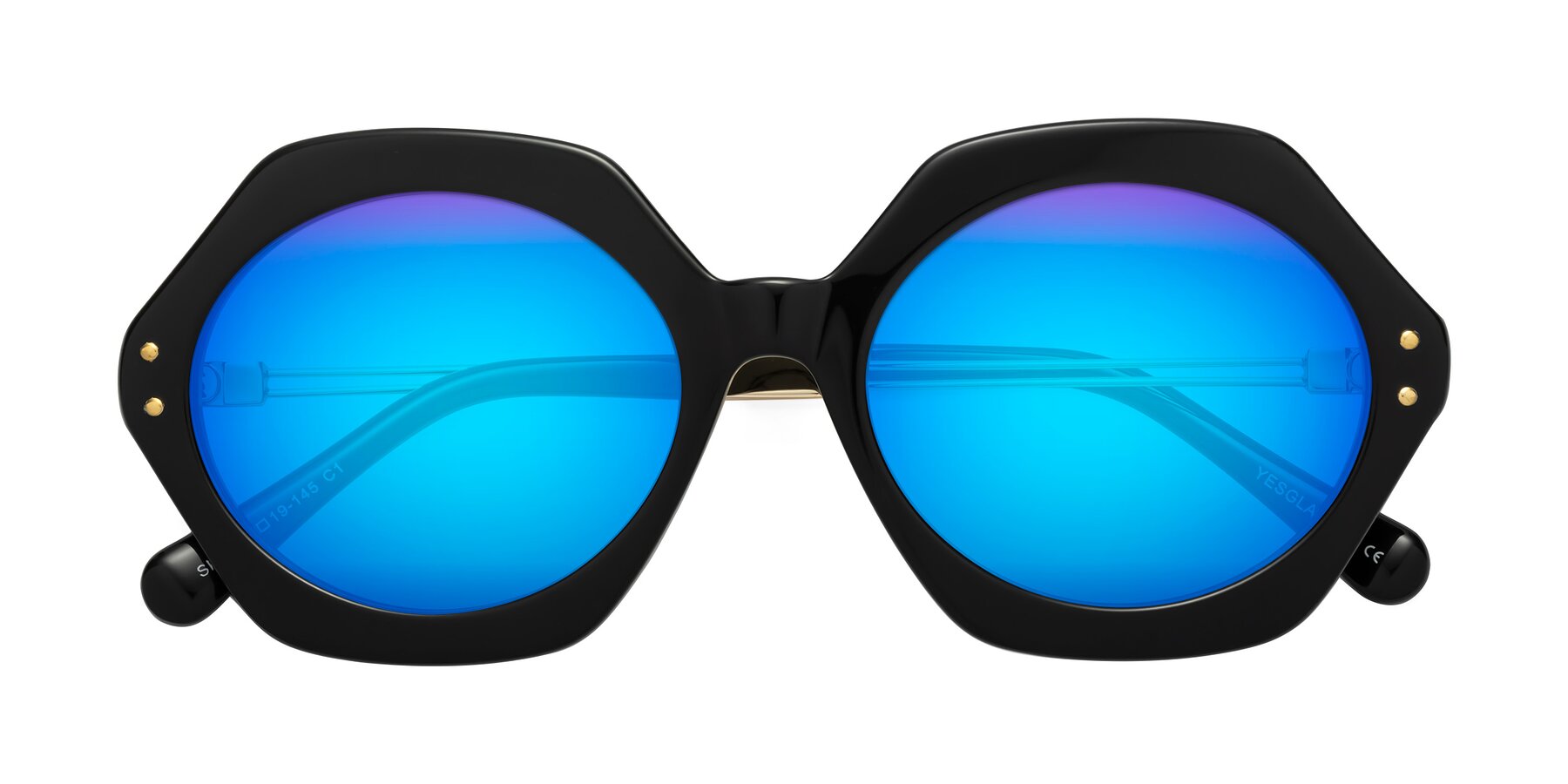 Folded Front of Skye in Black with Blue Mirrored Lenses