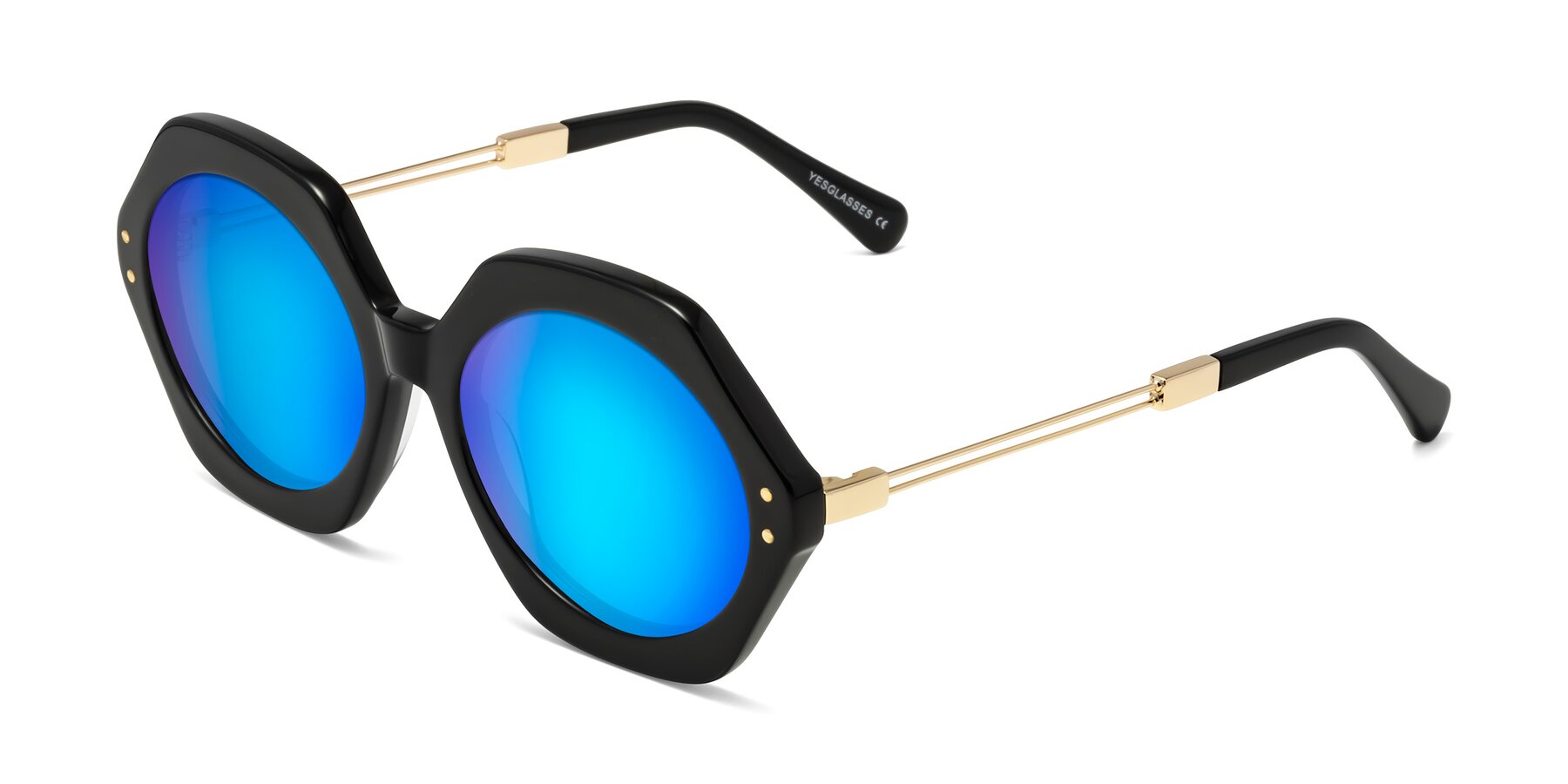 Angle of Skye in Black with Blue Mirrored Lenses