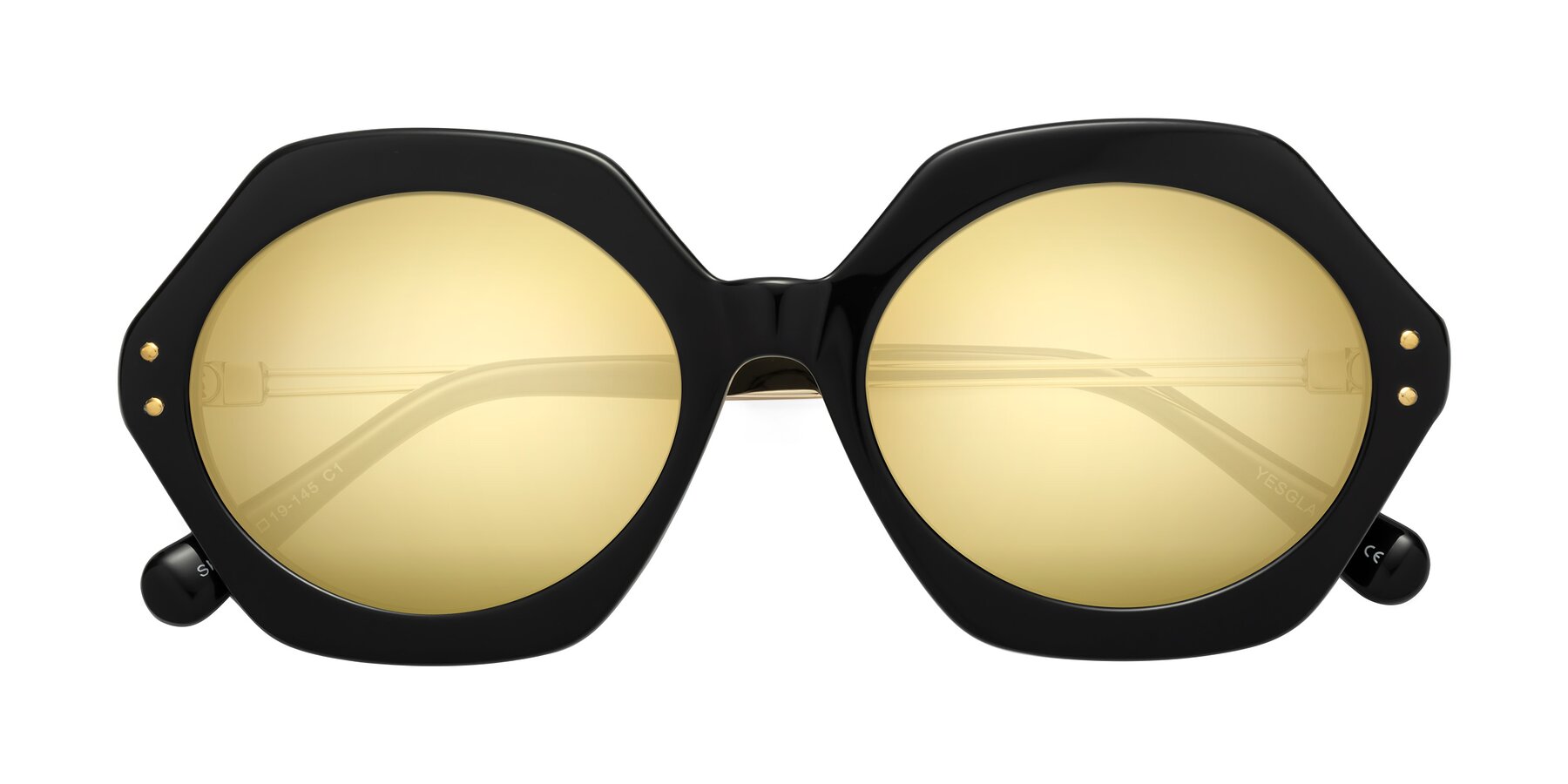 Folded Front of Skye in Black with Gold Mirrored Lenses