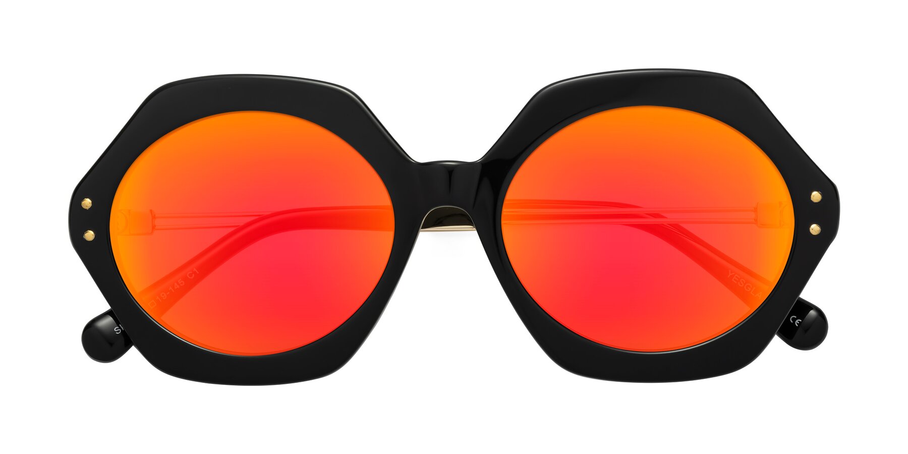 Folded Front of Skye in Black with Red Gold Mirrored Lenses