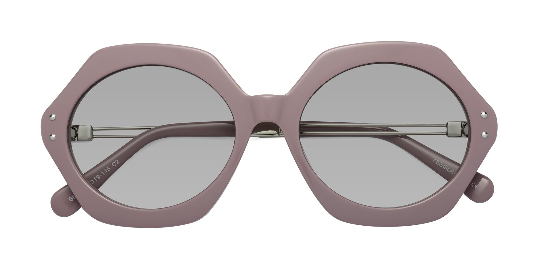 Folded Front of Skye in Opera Mauve with Light Gray Tinted Lenses