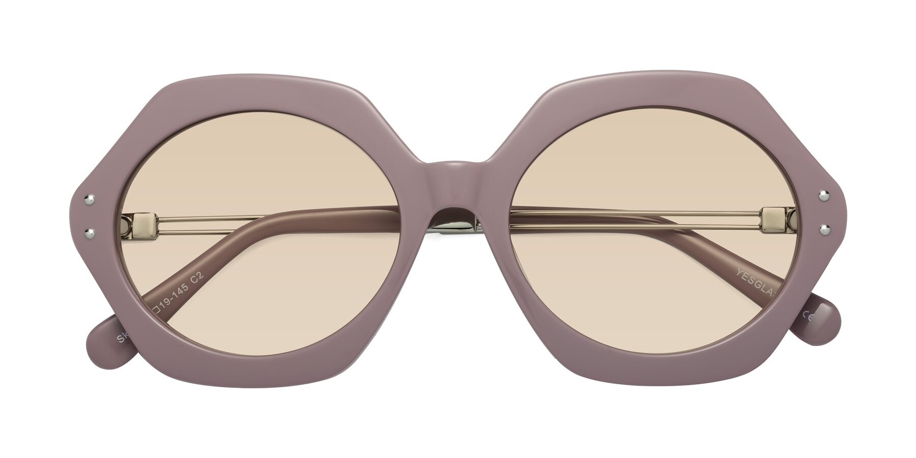 Folded Front of Skye in Opera Mauve with Light Brown Tinted Lenses