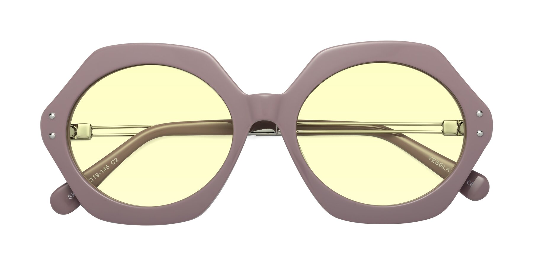 Folded Front of Skye in Opera Mauve with Light Yellow Tinted Lenses