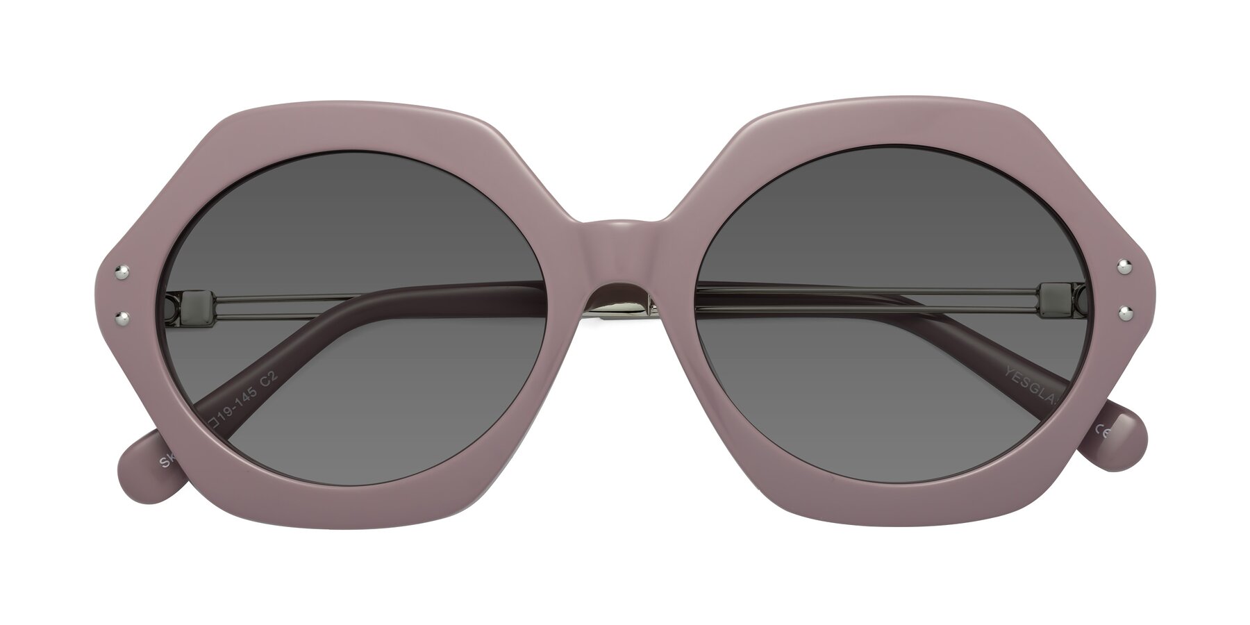 Folded Front of Skye in Opera Mauve with Medium Gray Tinted Lenses