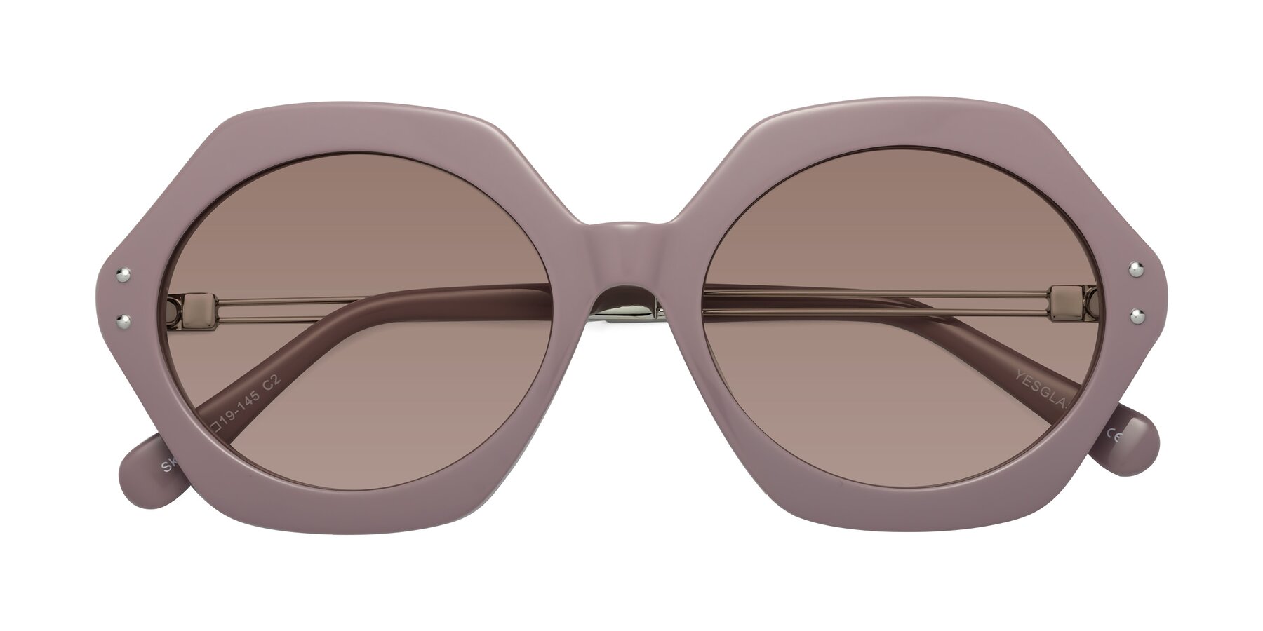Folded Front of Skye in Opera Mauve with Medium Brown Tinted Lenses