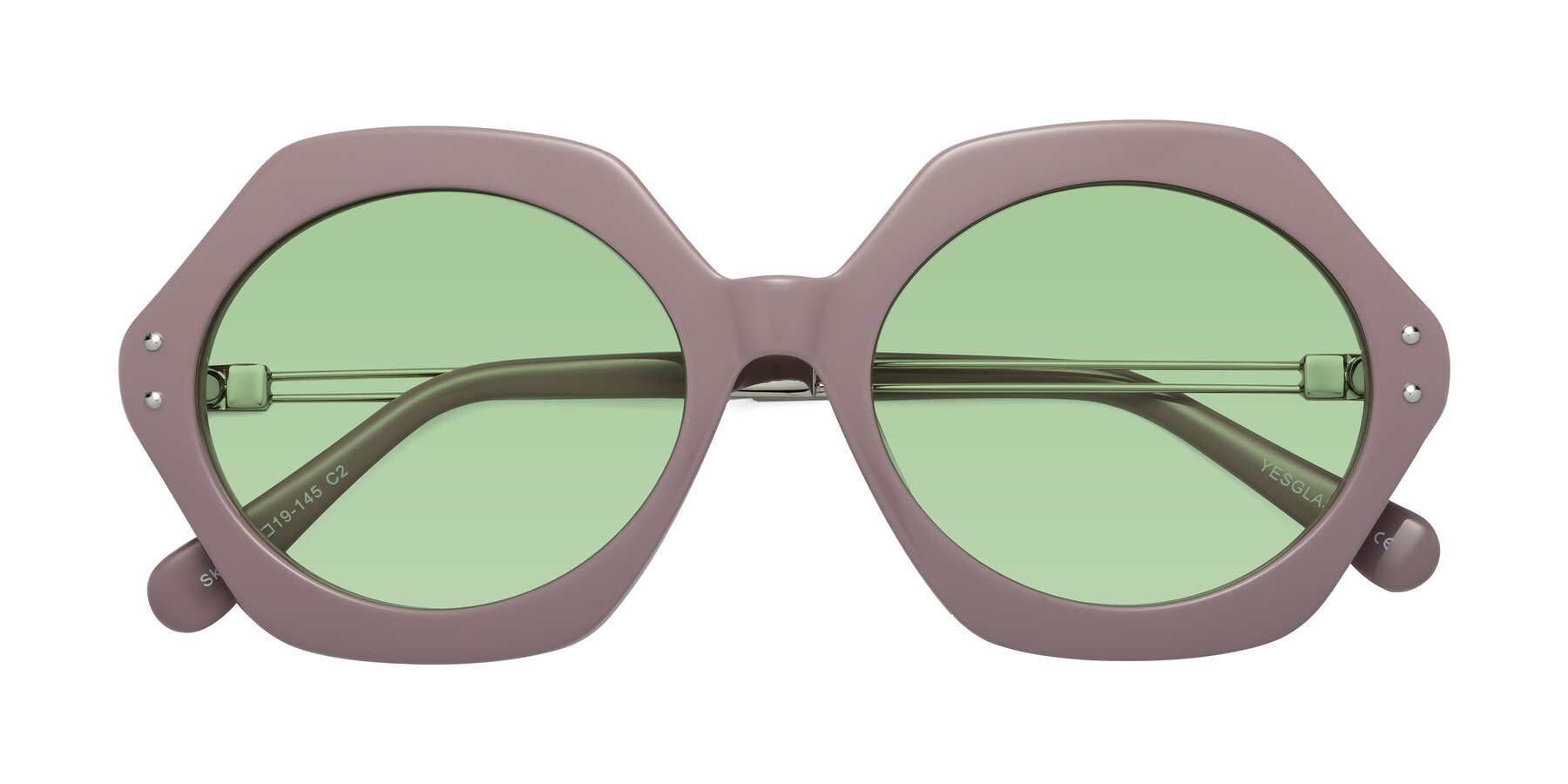 Folded Front of Skye in Opera Mauve with Medium Green Tinted Lenses