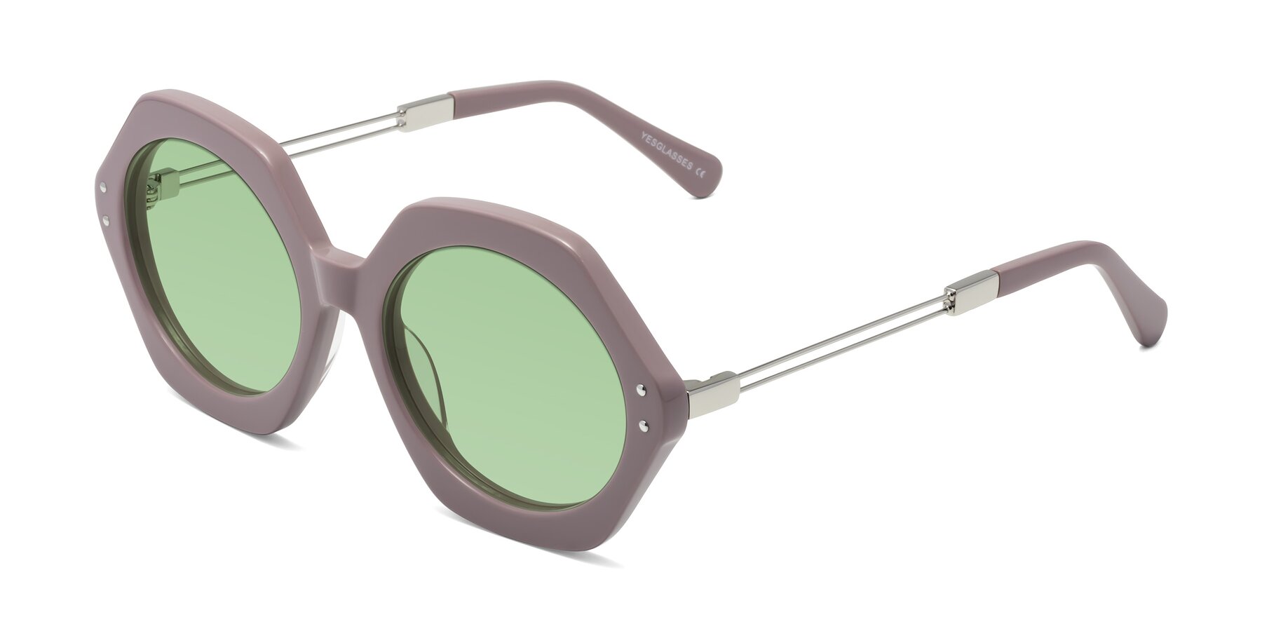Angle of Skye in Opera Mauve with Medium Green Tinted Lenses