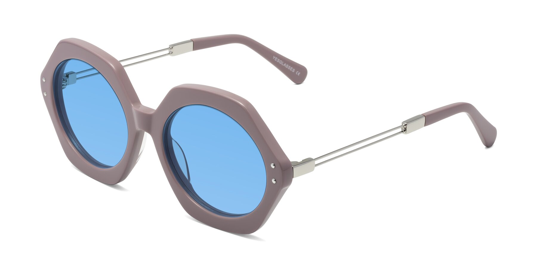 Angle of Skye in Opera Mauve with Medium Blue Tinted Lenses