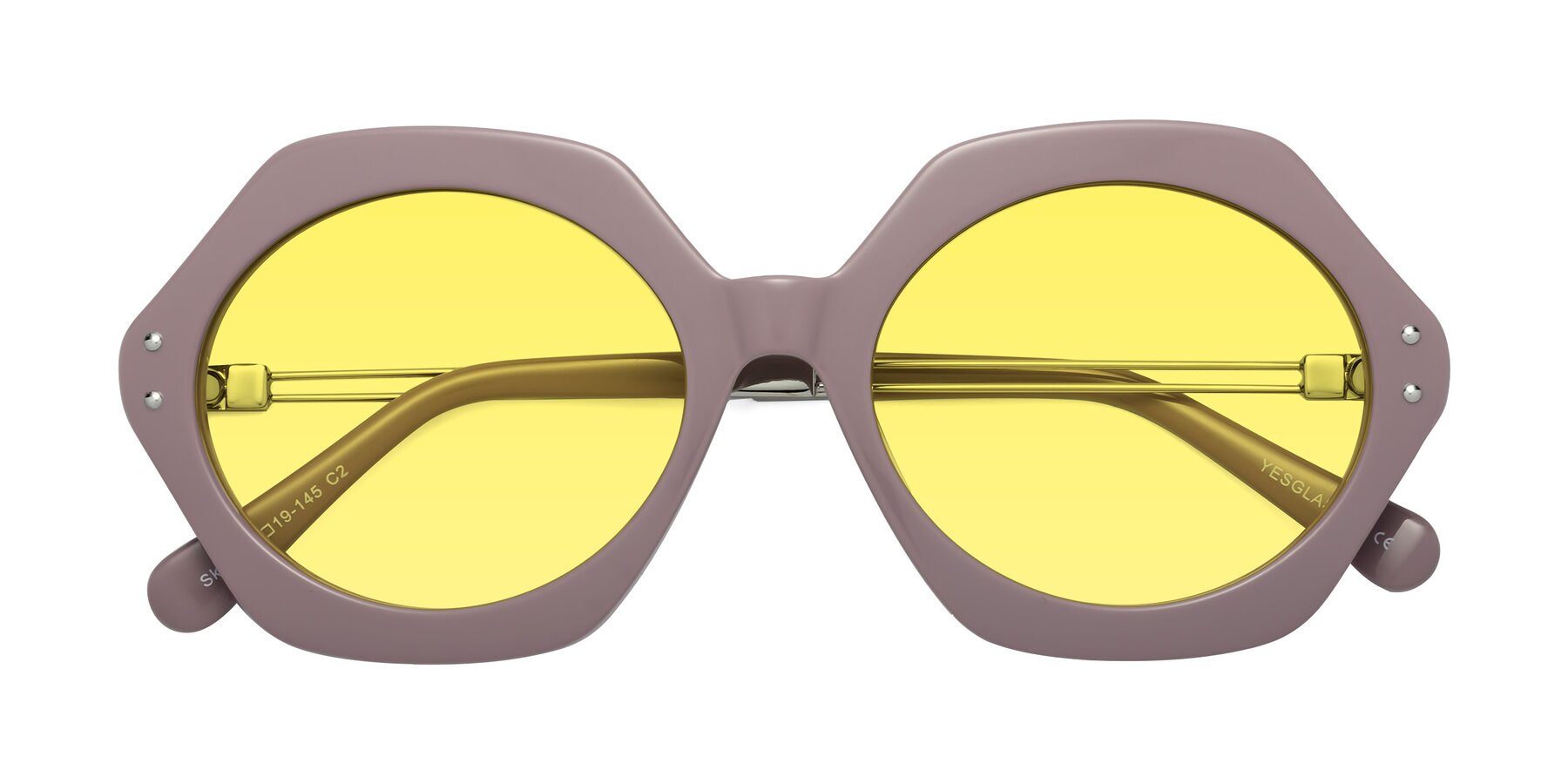 Folded Front of Skye in Opera Mauve with Medium Yellow Tinted Lenses