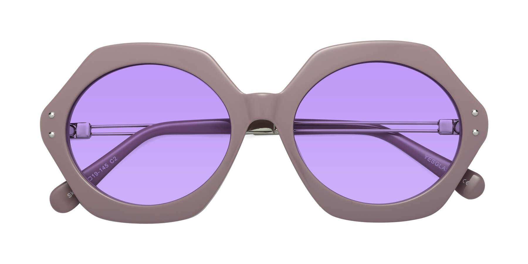 Folded Front of Skye in Opera Mauve with Medium Purple Tinted Lenses