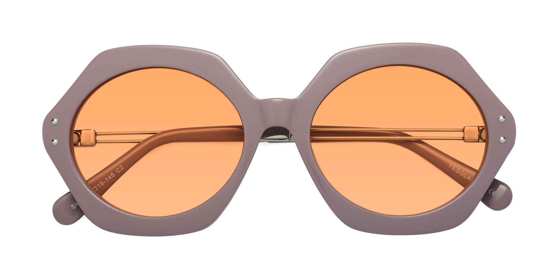 Folded Front of Skye in Opera Mauve with Medium Orange Tinted Lenses