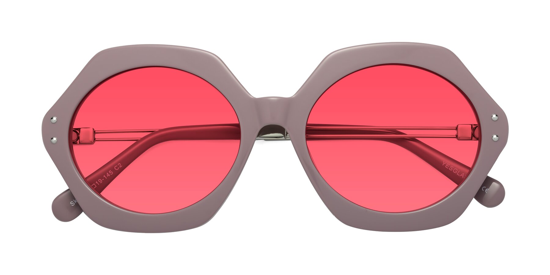 Folded Front of Skye in Opera Mauve with Red Tinted Lenses
